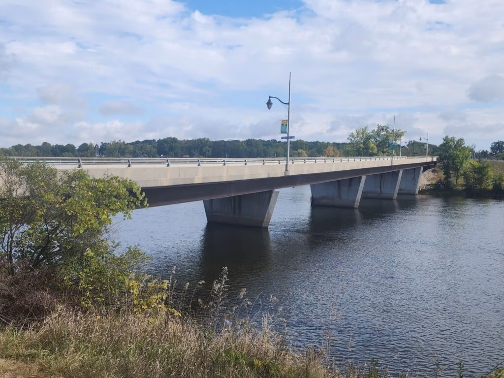 Multi-span bridge over a river, part of the Quinte West inspection program